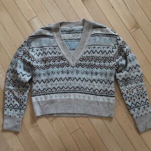 Twik V-Neck Tan/Brown/Blue Fairisle Sweater
